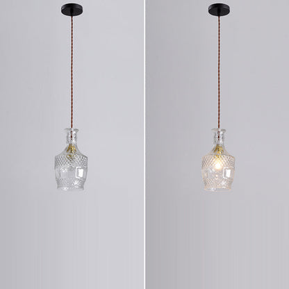 Contemporary Retro Iron & Glass Vase With Etched Design 1-Light Pendant Light For Dining Room
