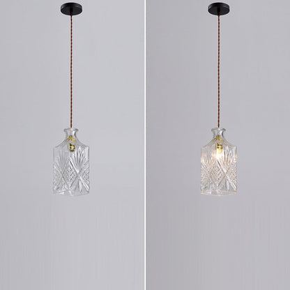 Contemporary Retro Iron & Glass Vase With Etched Design 1-Light Pendant Light For Dining Room