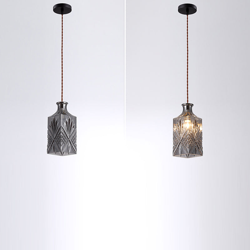 Contemporary Retro Iron & Glass Vase With Etched Design 1-Light Pendant Light For Dining Room