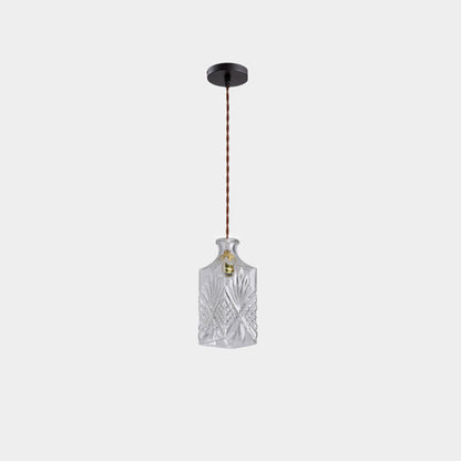 Contemporary Retro Iron & Glass Vase With Etched Design 1-Light Pendant Light For Dining Room