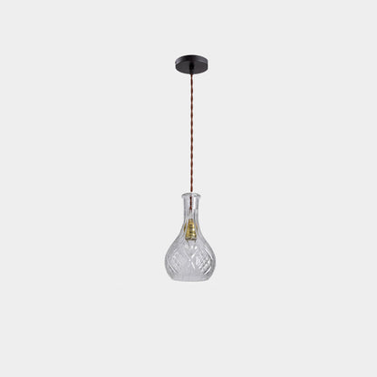 Contemporary Retro Iron & Glass Vase With Etched Design 1-Light Pendant Light For Dining Room