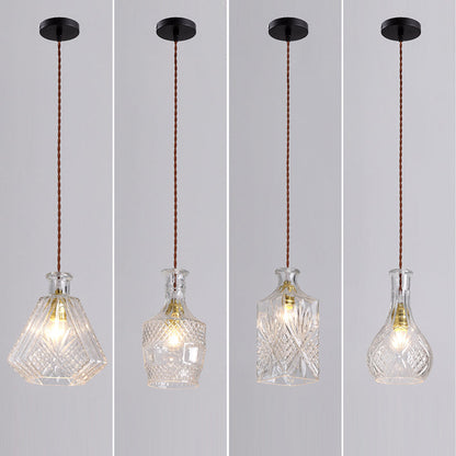 Contemporary Retro Iron & Glass Vase With Etched Design 1-Light Pendant Light For Dining Room