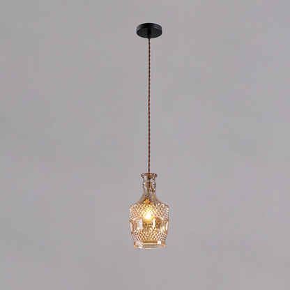 Contemporary Retro Iron & Glass Vase With Etched Design 1-Light Pendant Light For Dining Room