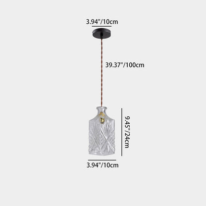 Contemporary Retro Iron & Glass Vase With Etched Design 1-Light Pendant Light For Dining Room