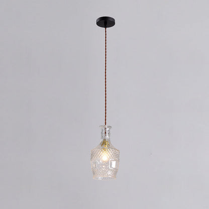 Contemporary Retro Iron & Glass Vase With Etched Design 1-Light Pendant Light For Dining Room