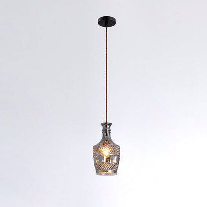 Contemporary Retro Iron & Glass Vase With Etched Design 1-Light Pendant Light For Dining Room