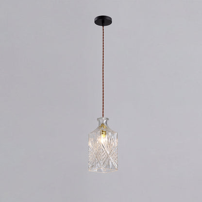 Contemporary Retro Iron & Glass Vase With Etched Design 1-Light Pendant Light For Dining Room