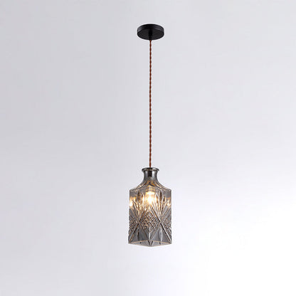 Contemporary Retro Iron & Glass Vase With Etched Design 1-Light Pendant Light For Dining Room