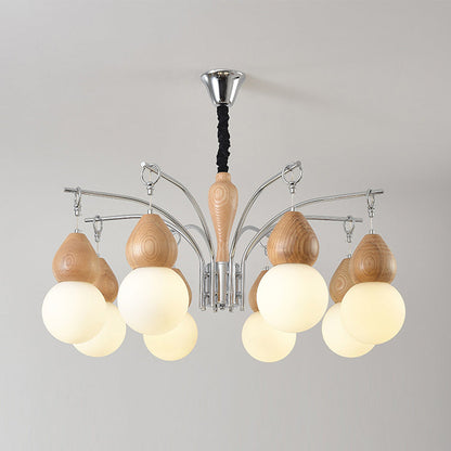Traditional Japanese Glass Iron & Wood Gourd Sputnik 6/8-Light Chandelier For Living Room