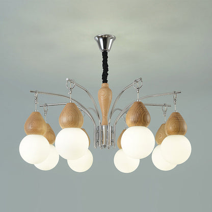 Traditional Japanese Glass Iron & Wood Gourd Sputnik 6/8-Light Chandelier For Living Room