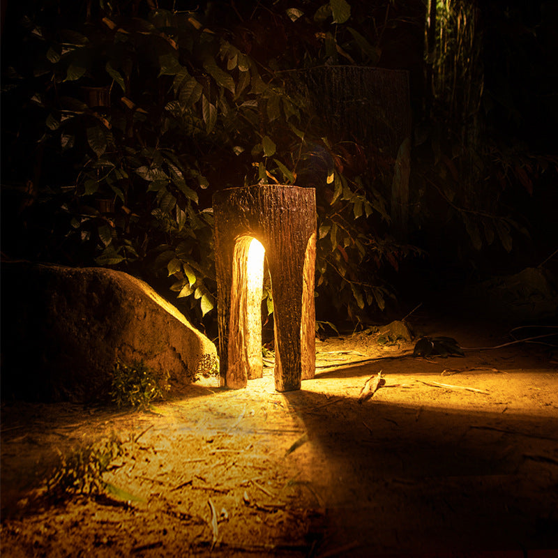 Contemporary Creative Fiberglass Resin Tree Stump 1-Light Outdoor Light Landscape Lighting For Garden & Patio