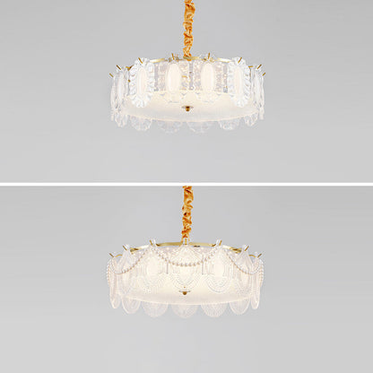 Traditional French Metal & Glass Round Shell Leaf LED Chandelier For Bedroom And Living Room