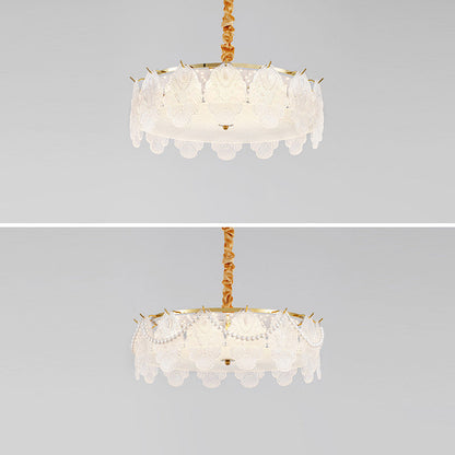 Traditional French Metal & Glass Round Shell Leaf LED Chandelier For Bedroom And Living Room