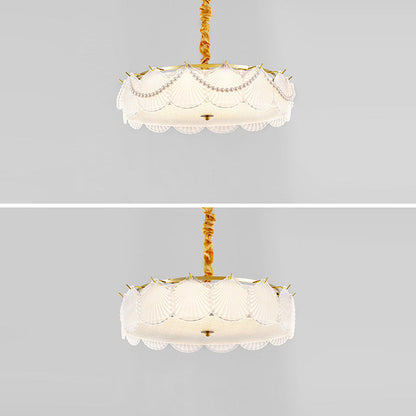 Traditional French Metal & Glass Round Shell Leaf LED Chandelier For Bedroom And Living Room