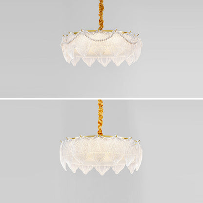 Traditional French Metal & Glass Round Shell Leaf LED Chandelier For Bedroom And Living Room