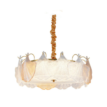 Traditional French Metal & Glass Round Shell Leaf LED Chandelier For Bedroom And Living Room