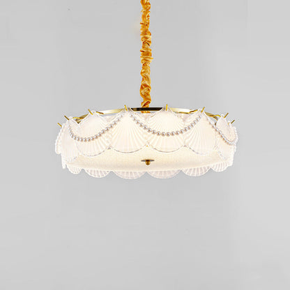 Traditional French Metal & Glass Round Shell Leaf LED Chandelier For Bedroom And Living Room