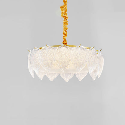 Traditional French Metal & Glass Round Shell Leaf LED Chandelier For Bedroom And Living Room