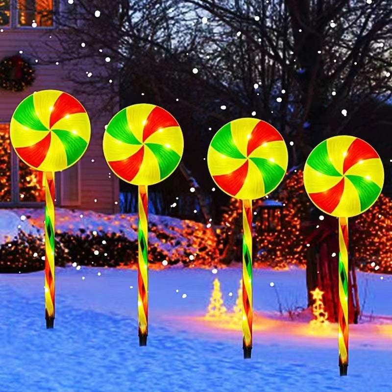 Modern Art Deco Solar Waterproof Christmas Decor Acrylic Lollipop LED Outdoor Light Landscape Lighting For Garden