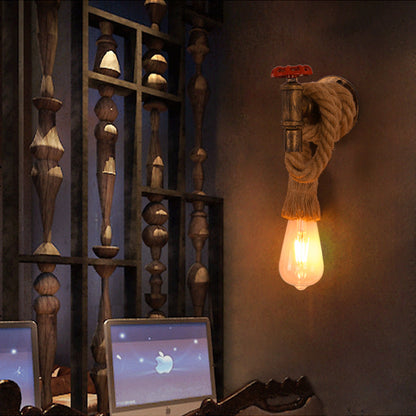 Contemporary Industrial Hemp Rope Iron Faucet 1-Light Wall Sconce Lamp For Dining Room And Hallway