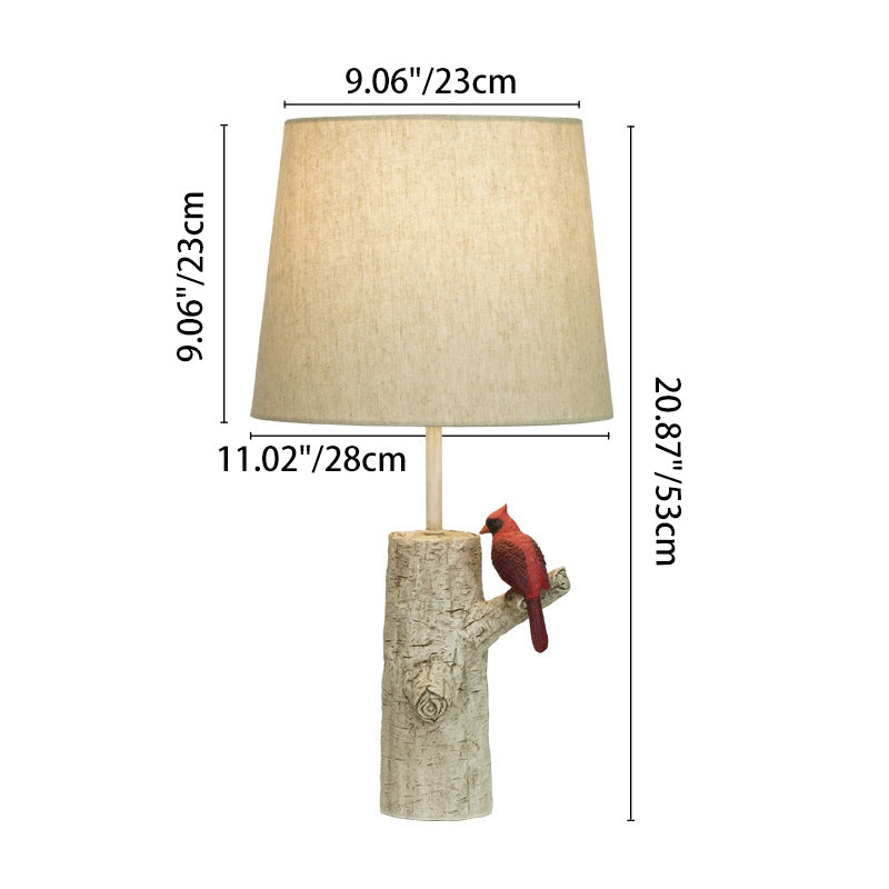 Traditional Vintage Resin & Fabric Column Branch Red Bird & White Crane 1-Light Table Lamp For Bedroom & Living Room