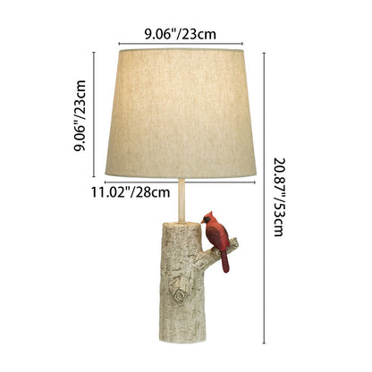 Traditional Vintage Resin & Fabric Column Branch Red Bird & White Crane 1-Light Table Lamp For Bedroom & Living Room