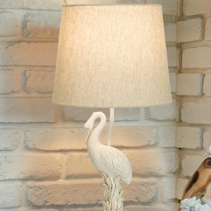 Traditional Vintage Resin & Fabric Column Branch Red Bird & White Crane 1-Light Table Lamp For Bedroom & Living Room