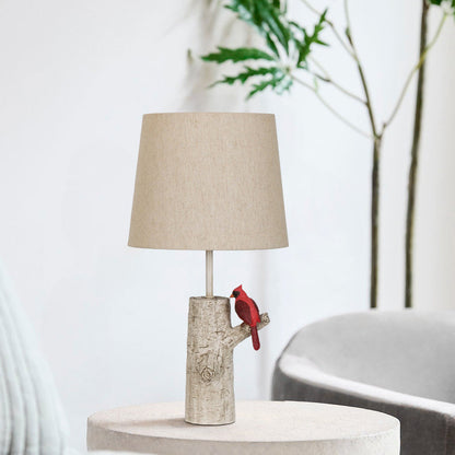 Traditional Vintage Resin & Fabric Column Branch Red Bird & White Crane 1-Light Table Lamp For Bedroom & Living Room