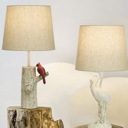 Traditional Vintage Resin & Fabric Column Branch Red Bird & White Crane 1-Light Table Lamp For Bedroom & Living Room
