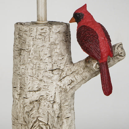 Traditional Vintage Resin & Fabric Column Branch Red Bird & White Crane 1-Light Table Lamp For Bedroom & Living Room