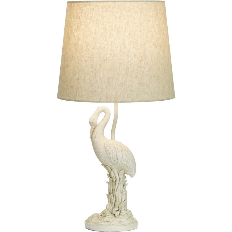 Traditional Vintage Resin & Fabric Column Branch Red Bird & White Crane 1-Light Table Lamp For Bedroom & Living Room
