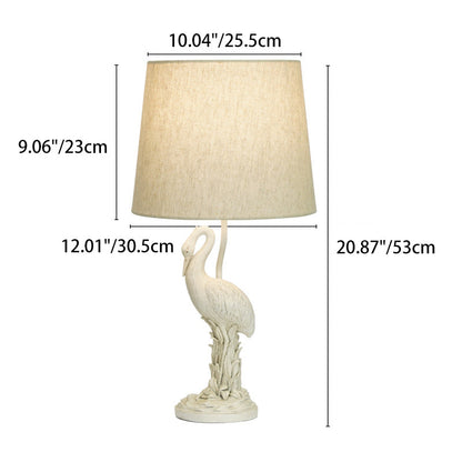 Traditional Vintage Resin & Fabric Column Branch Red Bird & White Crane 1-Light Table Lamp For Bedroom & Living Room