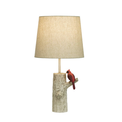 Traditional Vintage Resin & Fabric Column Branch Red Bird & White Crane 1-Light Table Lamp For Bedroom & Living Room