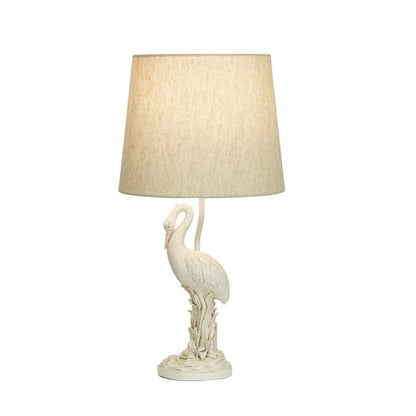 Traditional Vintage Resin & Fabric Column Branch Red Bird & White Crane 1-Light Table Lamp For Bedroom & Living Room