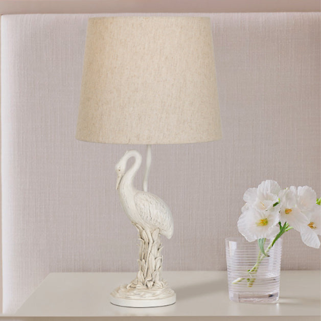 Traditional Vintage Resin & Fabric Column Branch Red Bird & White Crane 1-Light Table Lamp For Bedroom & Living Room
