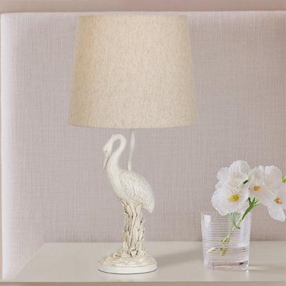 Traditional Vintage Resin & Fabric Column Branch Red Bird & White Crane 1-Light Table Lamp For Bedroom & Living Room
