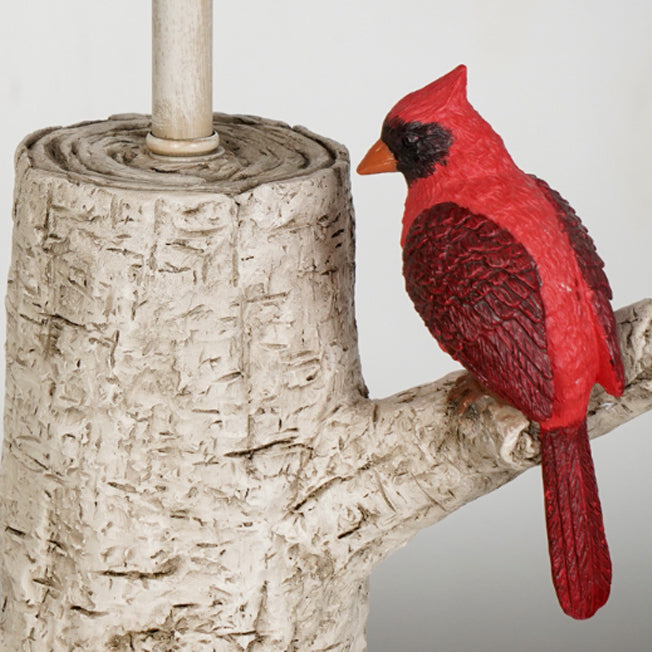 Traditional Vintage Resin & Fabric Column Branch Red Bird & White Crane 1-Light Table Lamp For Bedroom & Living Room