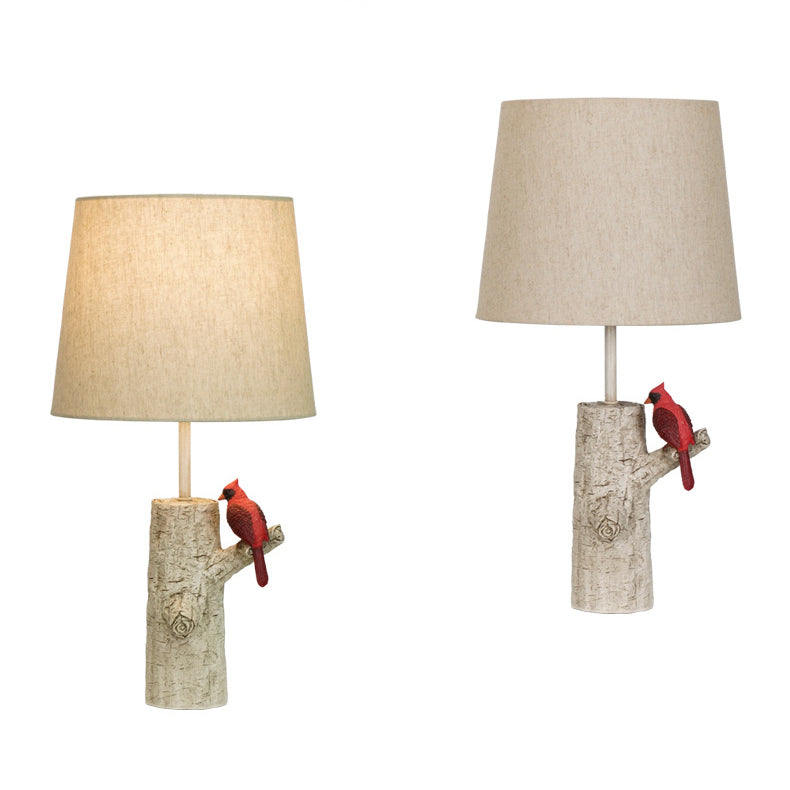 Traditional Vintage Resin & Fabric Column Branch Red Bird & White Crane 1-Light Table Lamp For Bedroom & Living Room