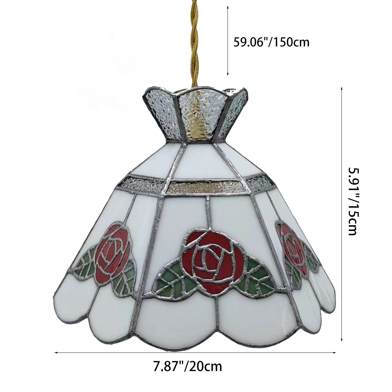 Traditional Vintage Brass & Glass Handcrafted Rose Leaf 1-Light Pendant Light For Dining Room & Bedside