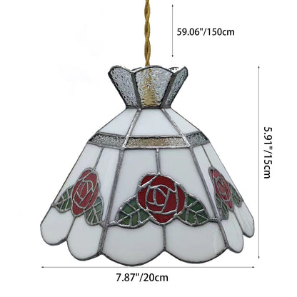 Traditional Vintage Brass & Glass Handcrafted Rose Leaf 1-Light Pendant Light For Dining Room & Bedside
