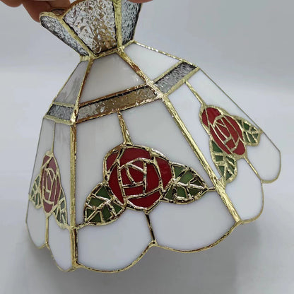 Traditional Vintage Brass & Glass Handcrafted Rose Leaf 1-Light Pendant Light For Dining Room & Bedside