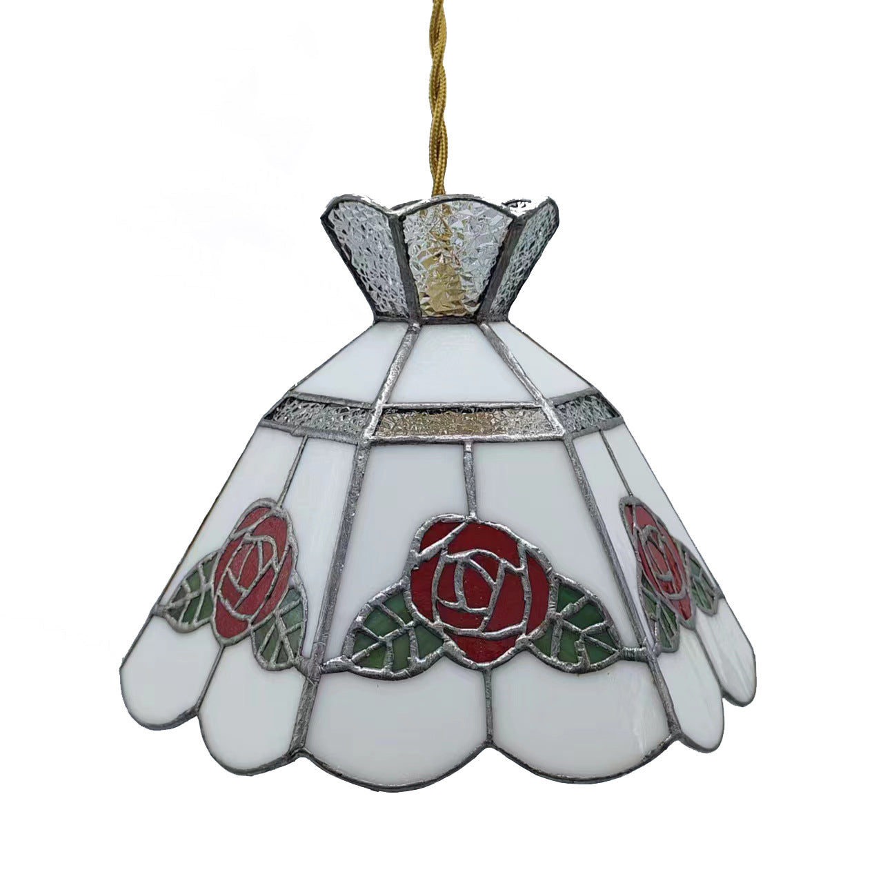 Traditional Vintage Brass & Glass Handcrafted Rose Leaf 1-Light Pendant Light For Dining Room & Bedside