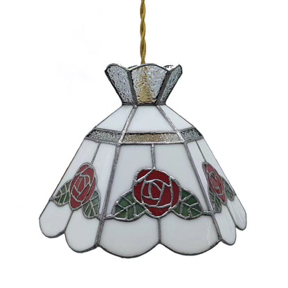 Traditional Vintage Brass & Glass Handcrafted Rose Leaf 1-Light Pendant Light For Dining Room & Bedside