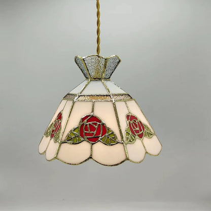 Traditional Vintage Brass & Glass Handcrafted Rose Leaf 1-Light Pendant Light For Dining Room & Bedside