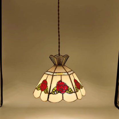 Traditional Vintage Brass & Glass Handcrafted Rose Leaf 1-Light Pendant Light For Dining Room & Bedside