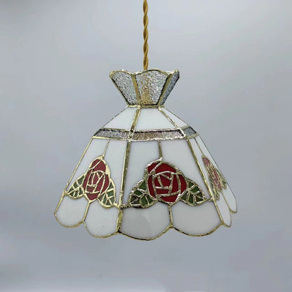 Traditional Vintage Brass & Glass Handcrafted Rose Leaf 1-Light Pendant Light For Dining Room & Bedside