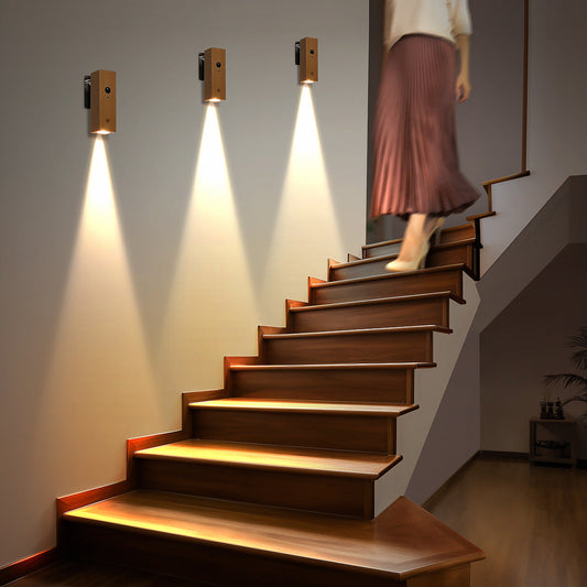Contemporary Nordic Rechargeable Rotatable Motion Sensor Solid Wood Acrylic Cylinder LED Wall Sconce Lamp Spotlight For Bedroom & Hallway