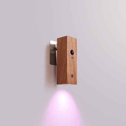 Contemporary Nordic Rechargeable Rotatable Motion Sensor Solid Wood Acrylic Cylinder LED Wall Sconce Lamp Spotlight For Bedroom & Hallway