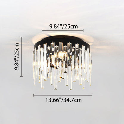 Contemporary Nordic Crystal Metal Round 3-Light Semi-Flush Mount Ceiling Light For Hallway & Bedroom