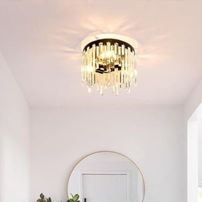 Contemporary Nordic Crystal Metal Round 3-Light Semi-Flush Mount Ceiling Light For Hallway & Bedroom
